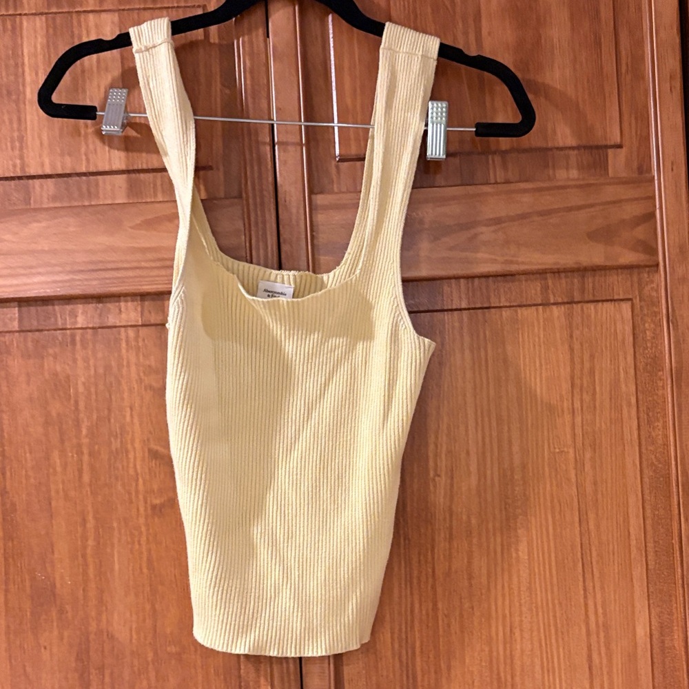 Abercrombie & Fitch Ribbed Square-Neck Tank - Light Yellow